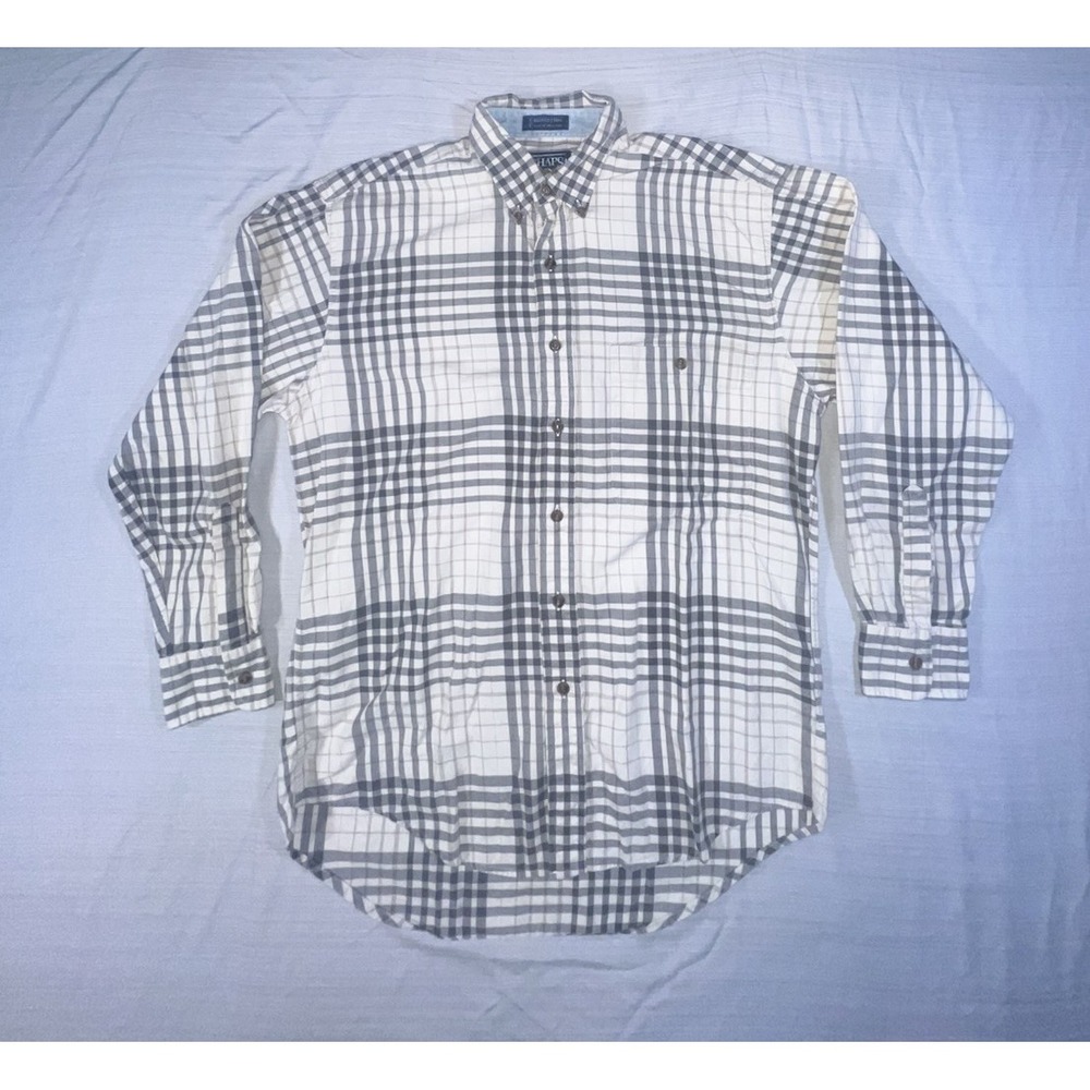Chaps Ralph Lauren Button Down Shirt Mens Medium Gray Plaid Long Sleeve Cotton - Picture 2 of 9